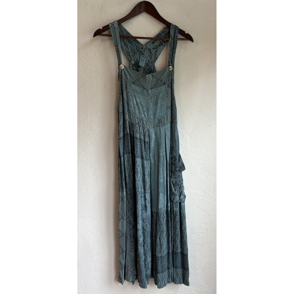 Vintage 90s Citron Santa Monica Patchwork Maxi Overall Dress O/S Green Bohemian